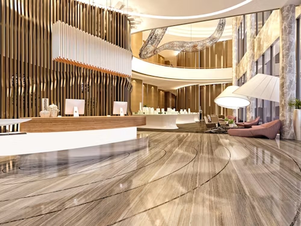 Moderne, luxueuze hotellobby met receptie