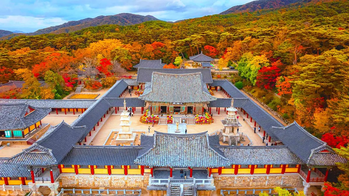 Bulguksa-tempel omringd door herfstkleuren in Gyeongju