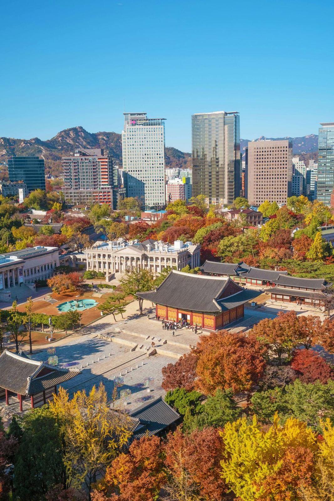 Deoksugung-paleis en herfstkleuren in Seoul