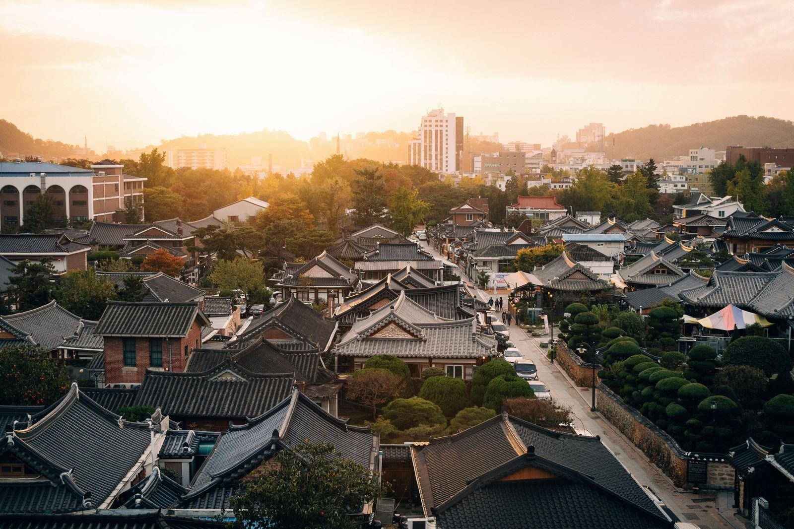 Traditional hanok village street in Jeonju