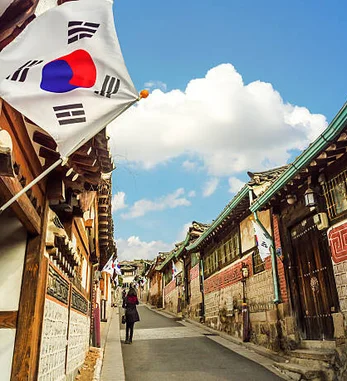 Traditional hanok village street in Korea